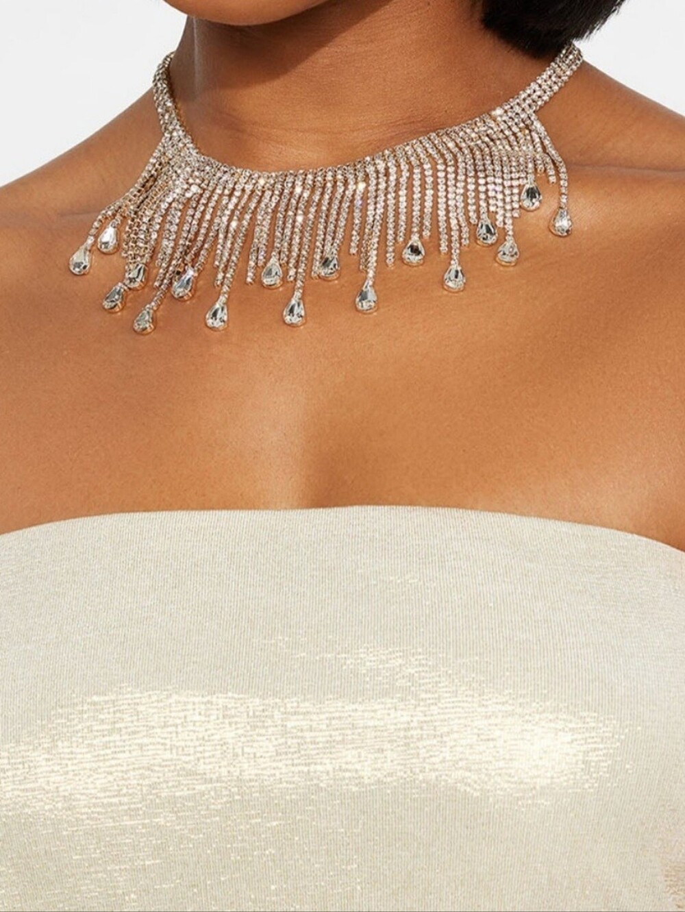 Fashion Nova Draped Choker Rhinestone Chain Necklace - Gold
